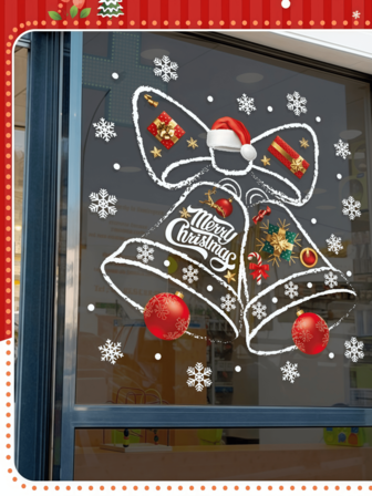 Christmas Decoration Static Cling Glass Stickers, Christmas Bell Decor For Shops, Stores, And Atmosphere Setting