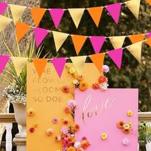 5 sets de décorations de fête rose vif, orange et or. Bannière à fanions, drapeaux triangulaires en papier, guirlandes et serpentins roses et oranges pour mariage, anniversaire, fête de fiançailles, baby shower, décoration de la maison et du jardin