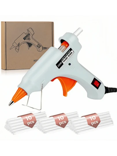 Mini pistola de pegamento caliente con cable (con 30 barras de pegamento), pistola de pegamento caliente de 20 W, herramienta adhesiva industrial de alta temperatura y calentamiento rápido, mini kit de pistola de pegamento caliente para manualidades escolares y reparaciones rápidas en el hogar, adecuado para barras de silicona de 7 mm, pistola de pegamento caliente rosa combinada, tipo manual electrónico para unir PCB en casa, pistola de pegamento con termistor PTC de cerámica, pistola de pegamento caliente automática de temperatura constante con interruptor de encendido/apagado, ideal para hacer decoraciones de Navidad y Halloween.