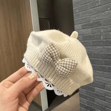 1pc Solid Color Knit Beret Hat For Baby Girls, Korean Style Infant Princess Artist Painter Cap - Multicolor - View 11