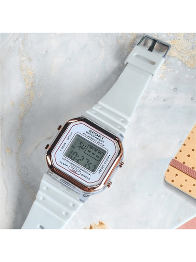 1pc LED Square Silicone Strap Watch, Unisex Student Sports Multi Function Chronograph Calendar Week Alarm Waterproof Luminous Electronic Wristwatch view 3