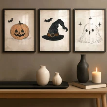3 قطع/مجموعة لوحات جدارية لعيد الهالوين، طباعات موسمية خريفية مصورة بطريقة قديمة، ديكور غرفة الأطفال والفصول الدراسية لعيد الهالوين، طباعات اليقطين والشبح والقبعة السحرية والخفافيش، ديكور غرفة اللعب وغرفة الأطفال، لون بيج، ديكور عيد الهالوين | ملصق عيد الهالوين | مؤطر أو غير مؤطر، ديكور الغرفة، ديكور المنزل، ديكور شقة الطالب الجامعي، هدايا لديكور الجدران في الفندق والمنزل وغرفة المعيشة والنوم والحمام والمكتب