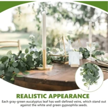 1 pièce/2 pièces/4 pièces Couronne d'eucalyptus, 1 paquet de 5,7 pi de guirlande de feuilles d'eucalyptus artificielles mélangées, couronne verte à suspendre, plantes pour centre de table de salle à manger de style ferme, manteau de cheminée, arche de mariage, décoration de Noël, décoration de chambre, décoration de maison, décoration de cuisine, décoration de mariage, centre de table, décoration de bureau, décoration de jardin, décoration extérieure - Vert - Voir 5