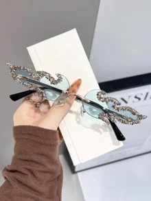 1/2/3pcs Women's Flame Shaped Rhinestone Red Rimless Glasses, European And American Style Exaggerated Personalized Fashion Glasses, Zinc Alloy Temple, Suitable For Party / Music Festival / Street Photography / Theme Event / Stage Performance Niche Eye-Catching Accessory - Multicolor - View 29