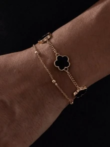 1 件/2 件简约时尚经典黑白四叶草链条手链套装，生日礼物