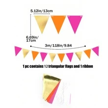 5 sets de décorations de fête rose vif, orange et or. Bannière à fanions, drapeaux triangulaires en papier, guirlandes et serpentins roses et oranges pour mariage, anniversaire, fête de fiançailles, baby shower, décoration de la maison et du jardin