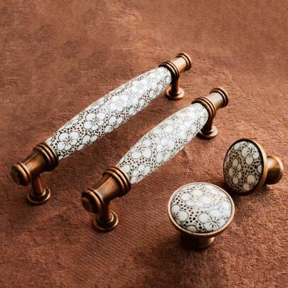 2 Packs Country Bronze Ceramic Osmanthus Handles, European Vintage Polished Zinc Alloy Cabinet Handles For Cabinets, Dresser Drawers, Wardrobes And Wine Coolers