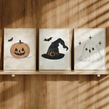 3 قطع/مجموعة لوحات جدارية لعيد الهالوين، طباعات موسمية خريفية مصورة بطريقة قديمة، ديكور غرفة الأطفال والفصول الدراسية لعيد الهالوين، طباعات اليقطين والشبح والقبعة السحرية والخفافيش، ديكور غرفة اللعب وغرفة الأطفال، لون بيج، ديكور عيد الهالوين | ملصق عيد الهالوين | مؤطر أو غير مؤطر، ديكور الغرفة، ديكور المنزل، ديكور شقة الطالب الجامعي، هدايا لديكور الجدران في الفندق والمنزل وغرفة المعيشة والنوم والحمام والمكتب