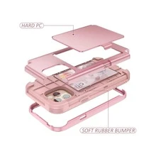 Wallet Case With Credit Card Holder & Hidden Mirror, Three Layer Shockproof Heavy Duty Protection Protective Cover For IPone 15Promax/14Promax/13/14/11 - Hồng - Xem 3