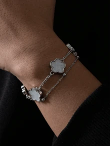 1 件/2 件简约时尚经典黑白四叶草链条手链套装，生日礼物