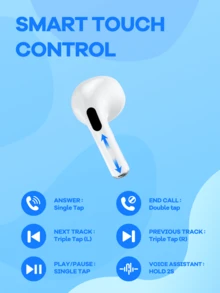 最新升级版 Remax 无线蓝牙耳机带显示屏，20 小时播放时间，无线立体声耳机，触控，迷你耳机，舒适防汗运动耳机，耳机设计，白色 - 白色 - 查看 10