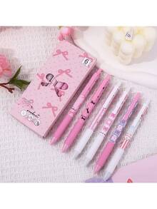 6 支装，粉色蝴蝶结速干凝胶笔，0.5 毫米细笔尖，书写流畅，适用于办公室和教室用品，青少年成人家庭办公室家庭教育课堂写作写作专用通用书写笔期末考试凝胶笔圆珠笔套装，节日文具礼品，教室用品，情人节儿童礼物，圆珠笔，钢笔，文具，蝴蝶结，返校