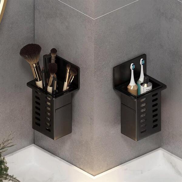 1pc Bathroom Toothbrush Holder, Bathroom Storage Rack, Bathroom Counter, Sink Storage Box, Suitable For Electric Toothbrushes, Dental Floss, Razors - Black, White