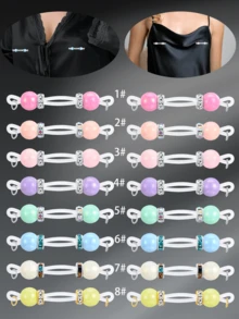 CIZME 1 对可爱仿珍珠乳环非穿孔乳头环适用于女性，假乳头环带心形链假乳头环可调节假乳头环