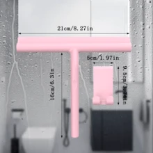 1pc Silicone Squeegee With Hook , Handheld Shower Squeegee, Glass Wiper, Shower Door Squeegee For Window Cleaning Tool, Shower Water Removal Scraper For Shower Door, Window, Bathroom, Mirrors And Car Glass, Multi-Functional Wiper, Cleaning Supplies - Pink - View 4