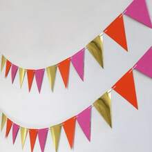 5 sets de décorations de fête rose vif, orange et or. Bannière à fanions, drapeaux triangulaires en papier, guirlandes et serpentins roses et oranges pour mariage, anniversaire, fête de fiançailles, baby shower, décoration de la maison et du jardin