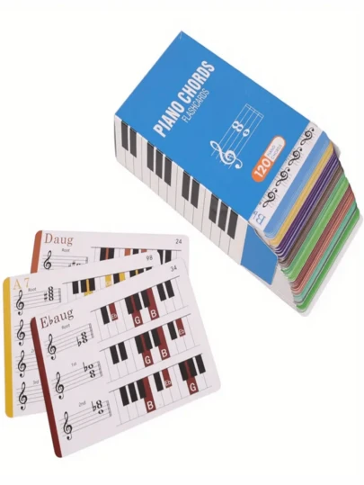 120pcs Piano Chord Flash Cards, FF Campfire Colorful Electric Piano Chord Fingering Diagrams, Piano Chord Flash Card Set With Colored Coding Charts - Ideal For Beginners, 12-Key Learning Kit, Easy For Music Theory And Fast Progress - Instrument Accessories, Piano Accessories, Suitable For Beginners, Musicians, Bands, Performance Events, Music Teaching, Beginner Gifts, Musician Gifts, String Instrument Accessories, New Year Gifts.