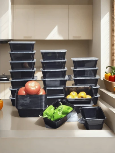 10/30/50pcs Set, 27oz Black Plastic Food Storage Containers With Lids, Reusable Meal Prep Containers, Microwave, Stackable, Dishwasher, Ideal For Meal Prep, Leftovers, Parties, Travel