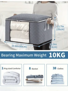 Large Foldable Clothes & Blanket Storage Bags With Clear Window And Reinforced Handles, Dust & Insect Proof For Closet Organization. - Grey - View 2