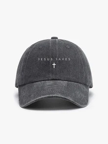 1pc "JESUS SAVES" Printed Washed Baseball Cap, Adjustable Strap, Suitable For Family Party, Christmas, Halloween, Father's Day, Fishing, Gym, Sports, Travel, NYC, Casual Headwear Gift For Students, Teachers, Dads, Black, Brown, Green, Trucker Style - A - View 3