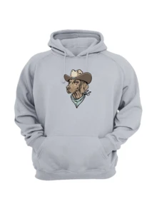 Cowboy Style Dog Print Flannel Sweatshirt Top Immediate Shipping - Grey - View 1