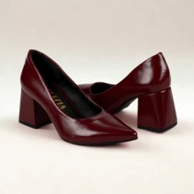 Women's Pumps Pointed Toe Thick Heel Medium Block Stable Comfort Luxury Modern Casual Classic Formal Work Office - 酒紅色 - 查看 2