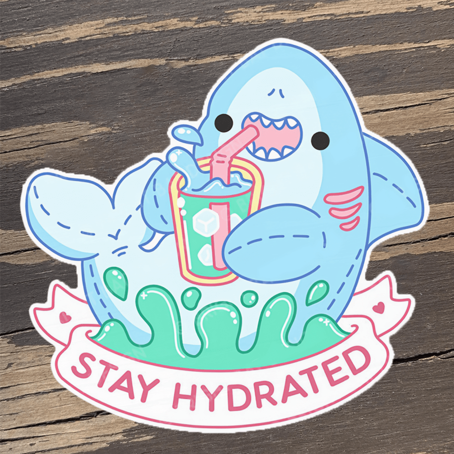 1PC 3Inch Waterproof Removable PVC Sticker, Cute Shark Drinking A Drink Decal, "Stay Hydrated" Positive Quote, Kawaii Aesthetic Art For Water Bottle, Laptop, Hydroflask, And Phone Case, Funny Animal Decor For Students And Teens