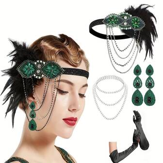 1920s Elegant Women's Black Feather Headpiece, Roaring Cocktail Hair Accessories With Crystal Beads, Valentine's Day Gift, Suitable For Balls And Parties