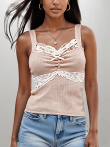 Women's Y2K Knit Cami Tank Tops Vintage Lace Trim Bow Decor Square Neck Sleeveless Slim Fit Ribbed Camisole Crop Top Summer Backless Kintted Vests Shirts Teen Girls Fairy Grunge Aesthetic Clothes Party Club Streetwear - 粉色 - 查看 2