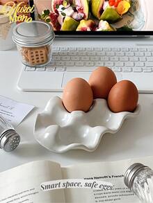 <Smart Space, Stable Eggs>，1 件手工制作的 6 格陶瓷鸡蛋托盘/坚果托盘，奢华风格食物和鸡蛋储存盒，适用于厨房、餐桌、茶几装饰、珠宝收纳、复活节当天，鸡蛋储存托盘 - 彩色 - 查看 4