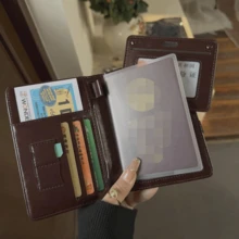 1 件多功能护照夹和卡夹，PU 皮革护照套，适合旅行、学校、度假、商务旅行、男女通用，多功能护照夹卡夹身份证登机牌、储物袋票夹钱包一体式女士 - 彩色 - 查看 4