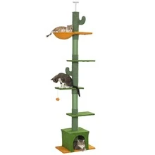 PawHut 6-Level Floor To Ceiling Cat Tree, 230-275cm Height, Green - Green - View 2
