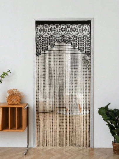 1pc Multi-Color Lace Woven Curtain, Party/Valentine's Day Flower Curtain, Tassel String Curtain