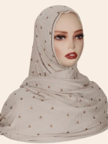 1pc Women's Elastic Cotton Soft Striped Hijab Fabric Long Scarf, Middle Eastern High-End Rhinestone Crafted Star & Floral Design, High Fashion Headscarf, Daily & Outdoor Shawl