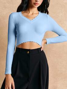 DUKEZA blusa basica con cuello v - Celeste - Ver 1