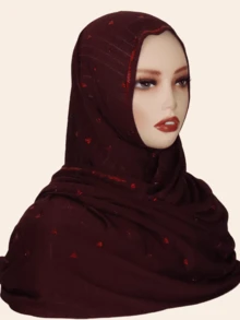 1pc Women's Elastic Cotton Soft Striped Hijab Fabric Long Scarf, Middle Eastern High-End Rhinestone Crafted Star & Floral Design, High Fashion Headscarf, Daily & Outdoor Shawl