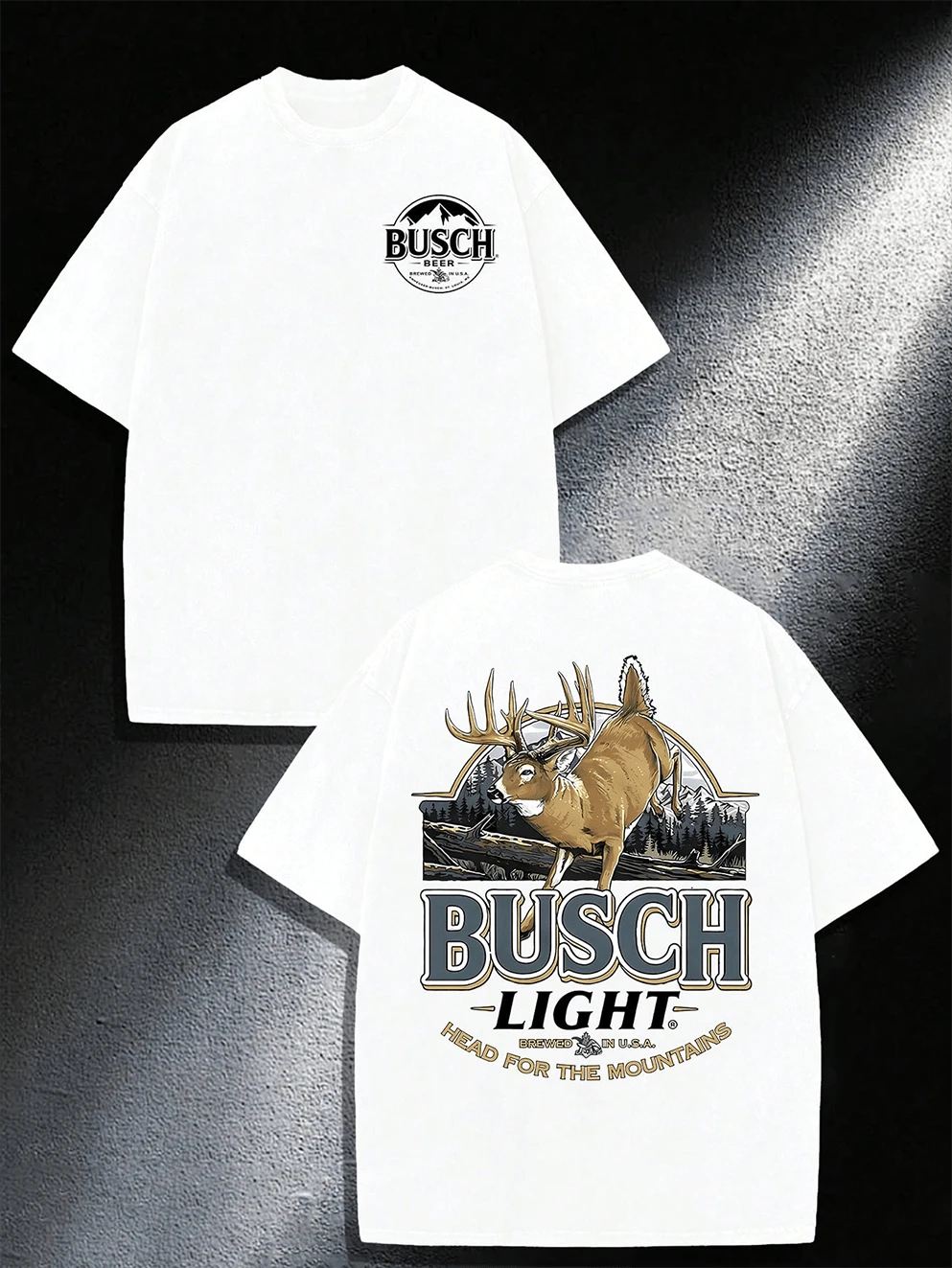 Busch Light Deer T-Shirt-Inspired By Outdoor Beer, 220g Cotton Regular Pattern Men's Shirt. - trắng - Xem 1