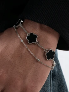 1 件/2 件简约时尚经典黑白四叶草链条手链套装，生日礼物