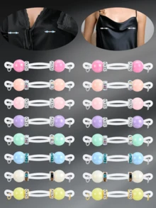 CIZME 1 对可爱仿珍珠乳环非穿孔乳头环适用于女性，假乳头环带心形链假乳头环可调节假乳头环