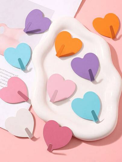 5pcs Self-Adhesive Heart-Shaped Wall Hooks, Suitable For Home Decor, Valentine's Day Gifts, Key Hooks, Home, Decoration, Wall Mounted Shelves, Kitchen Utensils, Home Kitchen Accessories, No Drilling Required, Suitable For Bedroom, Dorm, Bathroom Decor, Bathroom Storage