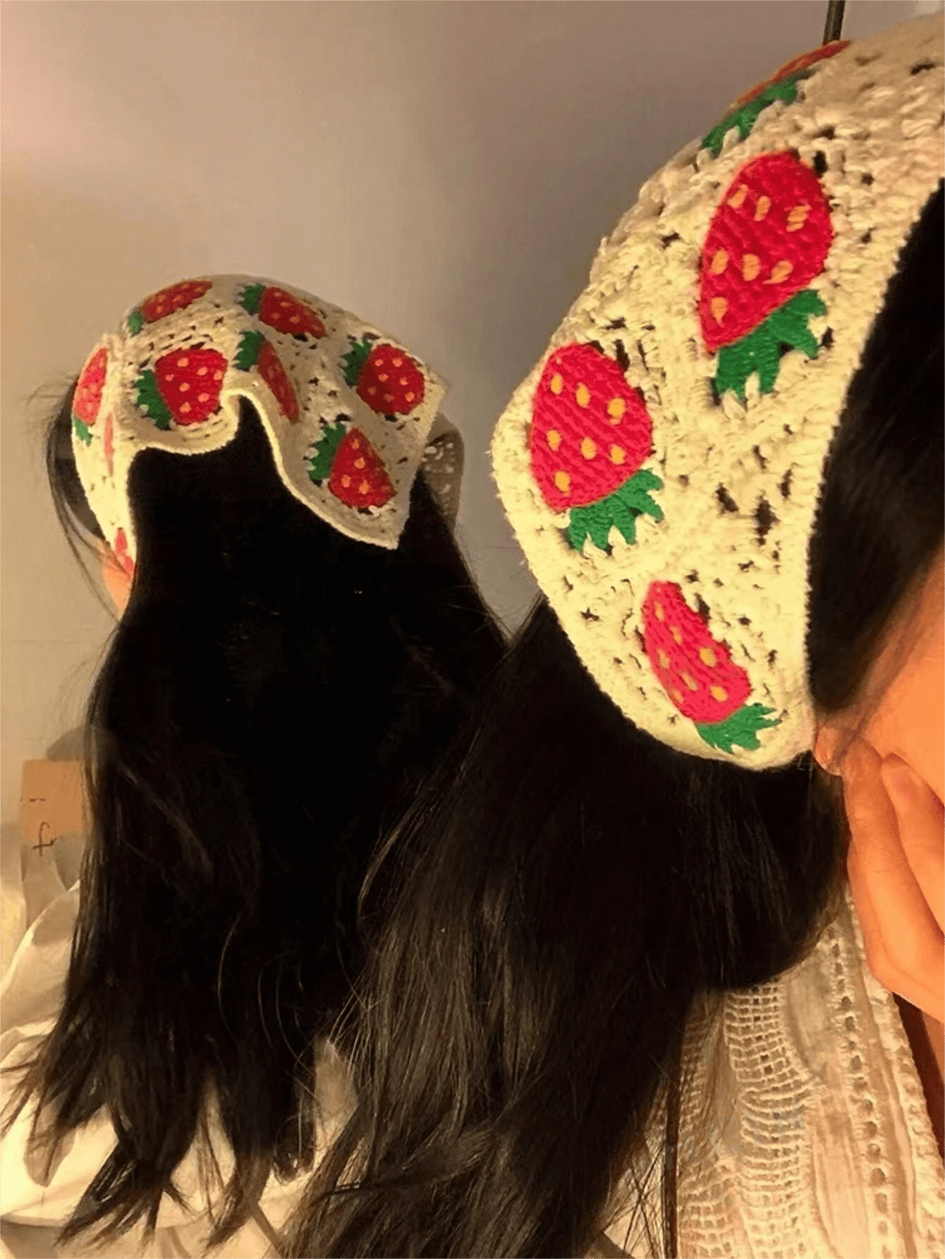 1 pieza/Set Diadema con diseño de cereza hueca y dulce en estilo INS, bufanda para mujer, banda para el cabello de otoño, accesorios para el cabello de mujer, pañuelo casual, banda para sudar, envoltorio para el cabello de invierno para atuendos de vacaciones de mujer
