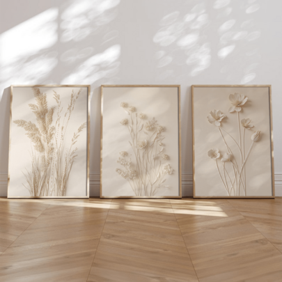 3pcs/Set Modern Wall Art Posters, Neutral Botanical Canvas Wall Art - Minimalist Floral Prints With Beige Tones - Modern Nature-Inspired Decor, Framed Or Unframed, Room Decor, Home Decor, College Dorm Apartment Decor, Gifts For Wall Decoration In Hotel, Home, Living Room, Bedroom, Bathroom And Office