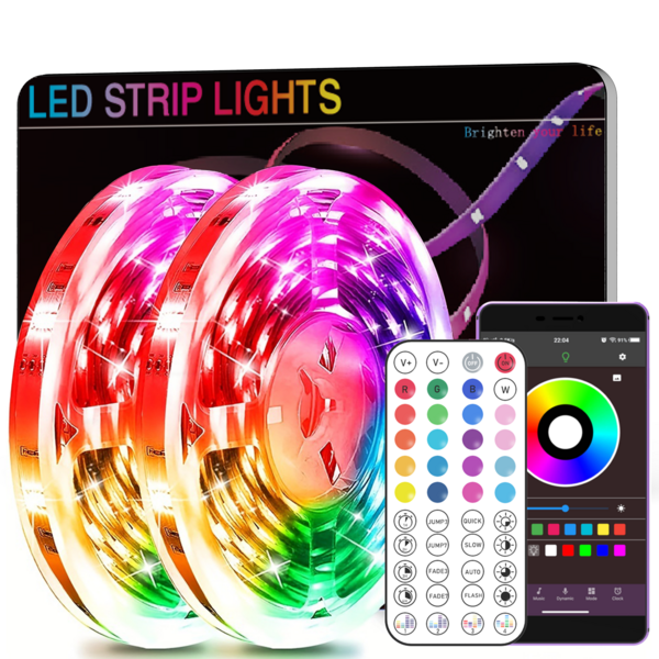 NBBUFF 3ft-100ft Led Lights For Bedroom, Music Sync Color Changing Strip Lights With 44-Key Remote And APP Control RGB Strip Light, With Timing Function, Adjustable Brightness, For Bedroom Living Room Home Stair Decor, Festival Celebration Atmosphere Lighting, Wedding Atmosphere Decor Lights