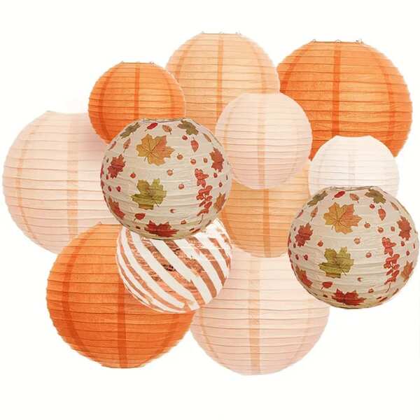 12pcs Orange Hanging Paper Lanterns Party Decorations, Paper Lanterns For Anniversary Party, Birthday, Wedding