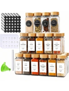 Bộ 24/12/6 hũ thủy tinh vuông, thích hợp đựng gia vị nướng, muối tiêu, gia vị rắc, bao gồm nắp gỗ, nhãn và cọ rửa, dụng cụ sắp xếp nhà bếp (Kiểu phụ kiện ngẫu nhiên) - Nhiều màu - Xem 5