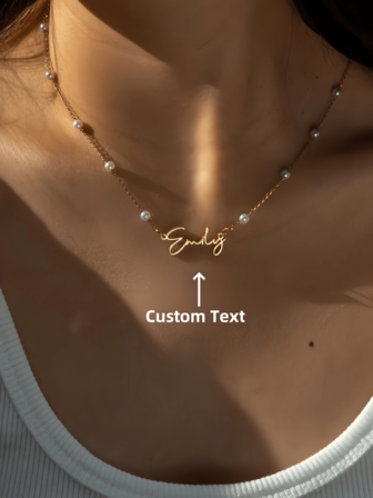 1PC Personalized Faux Pearl Name Necklace For Women Custom Name Necklace Stainless Steel Faux Pearl Chain Necklace Fashion Jewelry Accessories Gift For Her Stylish,Fall Fashion,Casual,Cuties Custom,Personalized,Unique Ideal Gifts For Her Girlfriend,Mom,Family,Friends,Daughter,Grandparents For Anniversaries,For Valentine's Day,For Mother's Day,For Birthdays,For Graduation,For Weddings,For Daily Wear