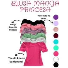 Kit 3 Blusinhas Caneladas Infantis Femininas Manga Princesa Sortidas - Multicolorido - Visão 3