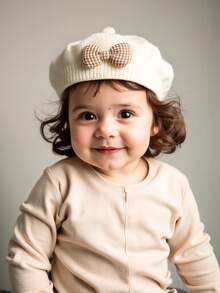 1pc Solid Color Knit Beret Hat For Baby Girls, Korean Style Infant Princess Artist Painter Cap - Multicolor - View 6