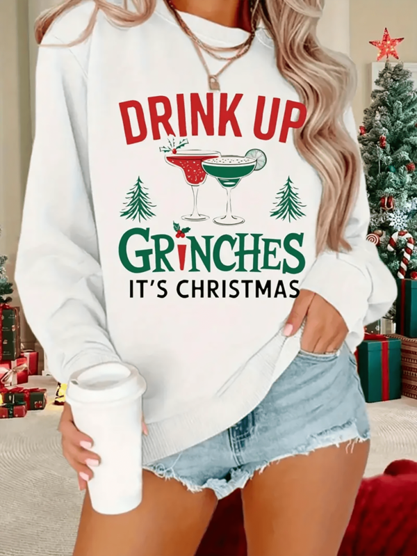 Women's Christmas Slogan Print Crew Neck Loose Fit Long Sleeve Casual Sweatshirt, Autumn