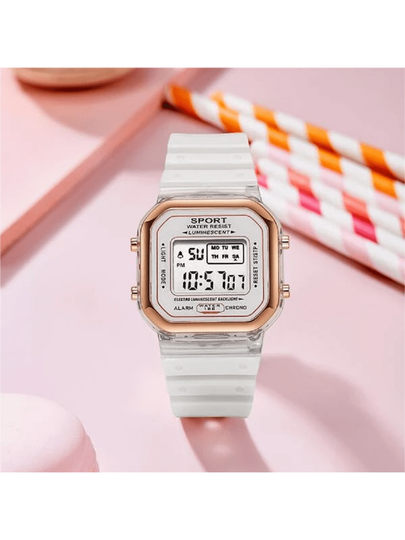 1pc LED Square Silicone Strap Watch, Unisex Student Sports Multi Function Chronograph Calendar Week Alarm Waterproof Luminous Electronic Wristwatch